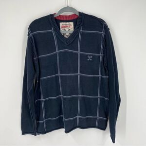 Split Men’s V Neck Long Sleeve Blue Thin Knit Sweater size L